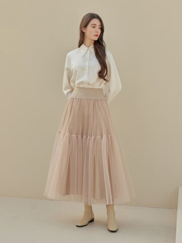 Emery volum tulle skirt_BEIGE