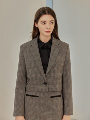 Saint checkered one button blazer_BEIGE