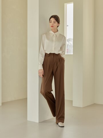 [강민경 착용] Bri three pinturk banding slacks_BROWN