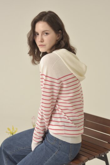 [칼레이트] 스트라이프 후드 탑 핑크 