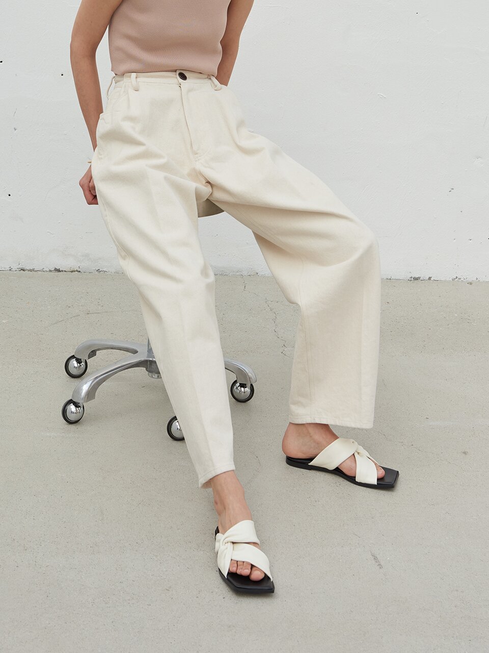 Alice Leather Slides Ivory