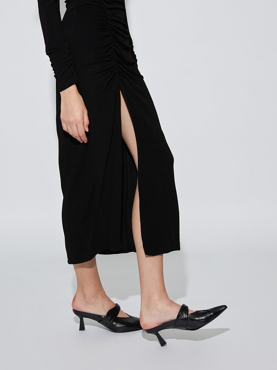 Anna Mules 6cm Heels Crush Nappa Black