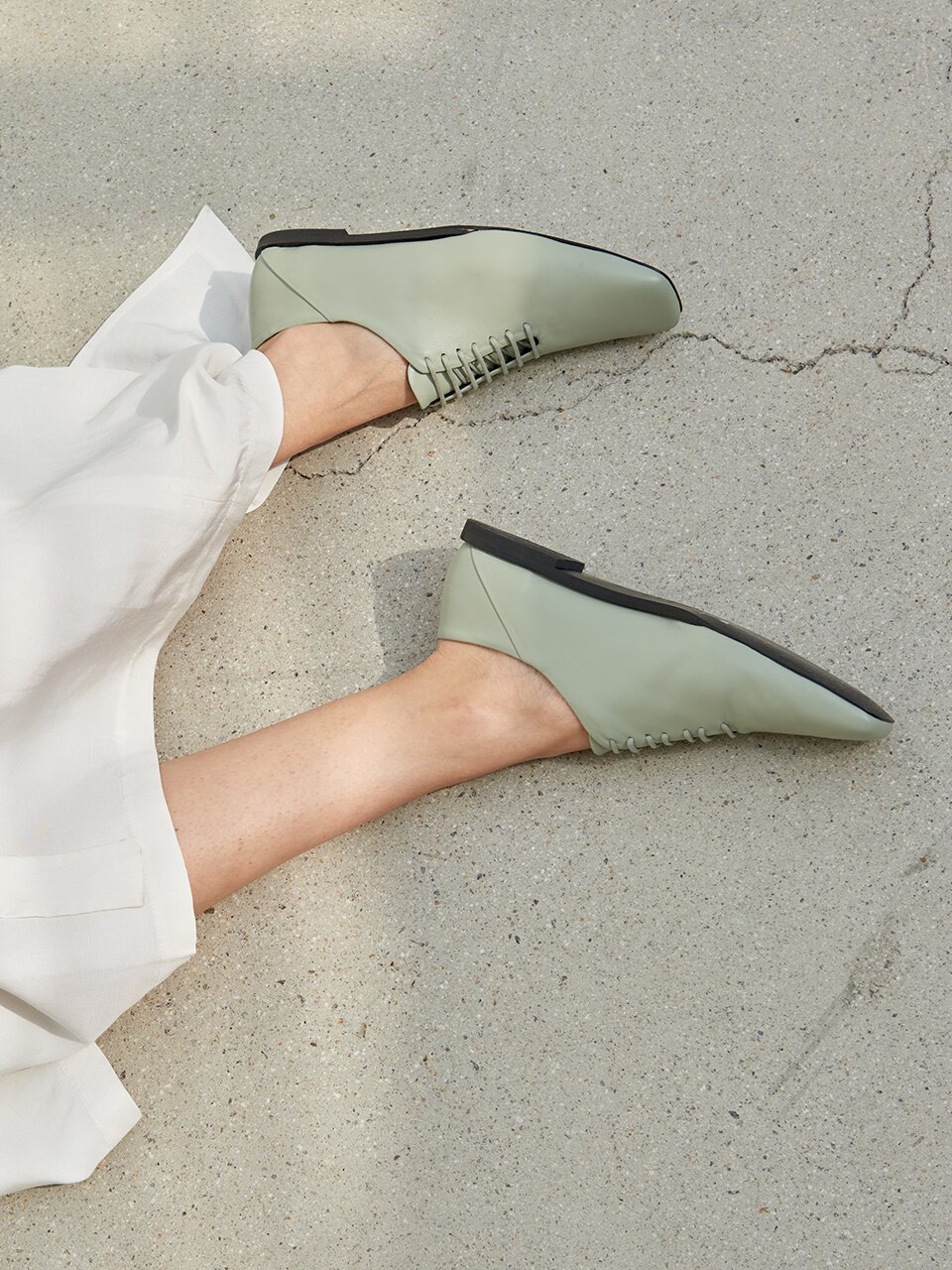 Terri Derbies Leather Mint Grey