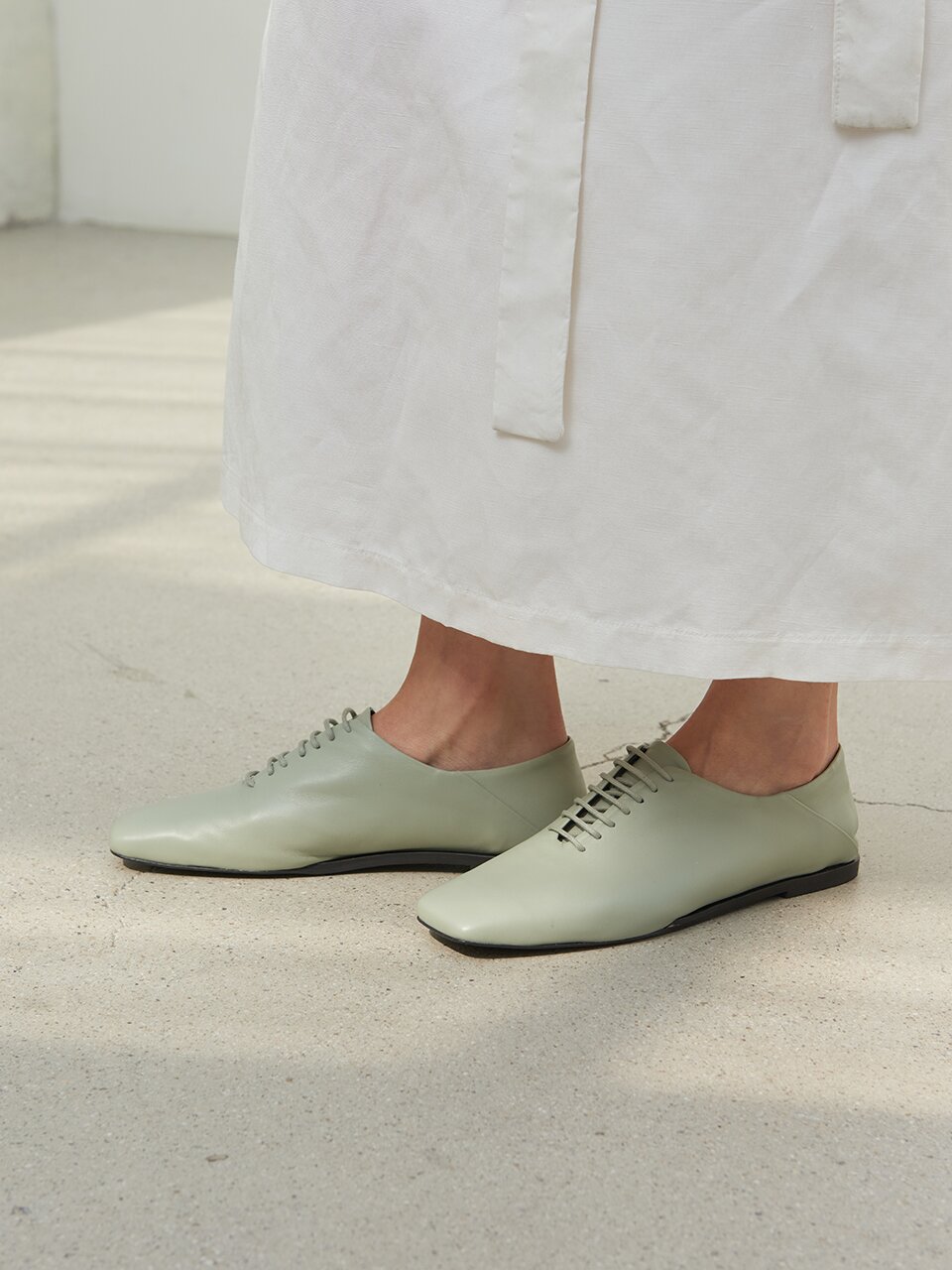 Terri Derbies Leather Mint Grey