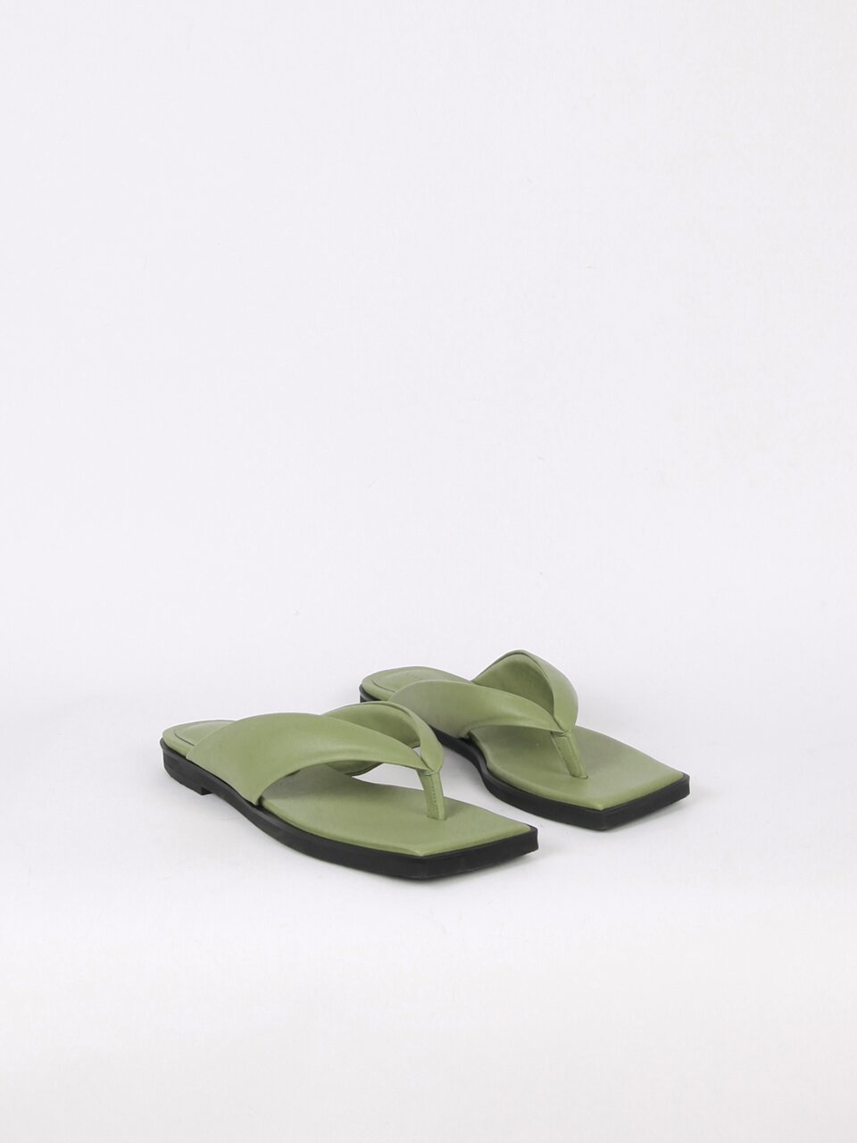 Nadia Flip-Flop Leather Slides Sage Green