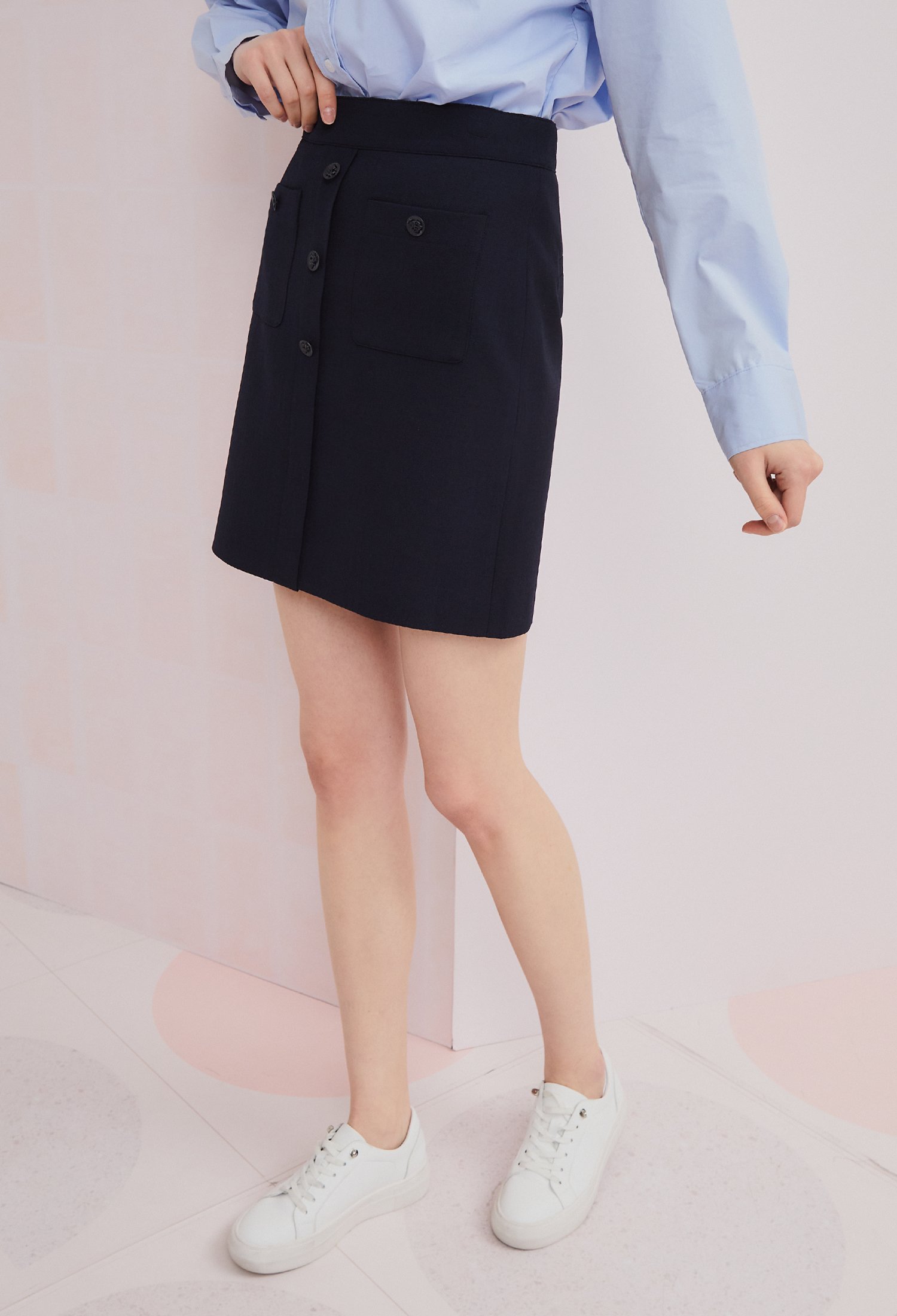 버튼 패치 포켓 미니 스커트 (DARK/NAVY)