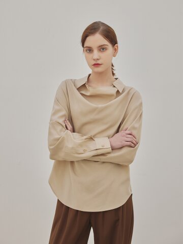 alina drape collar blouse_BEIGE
