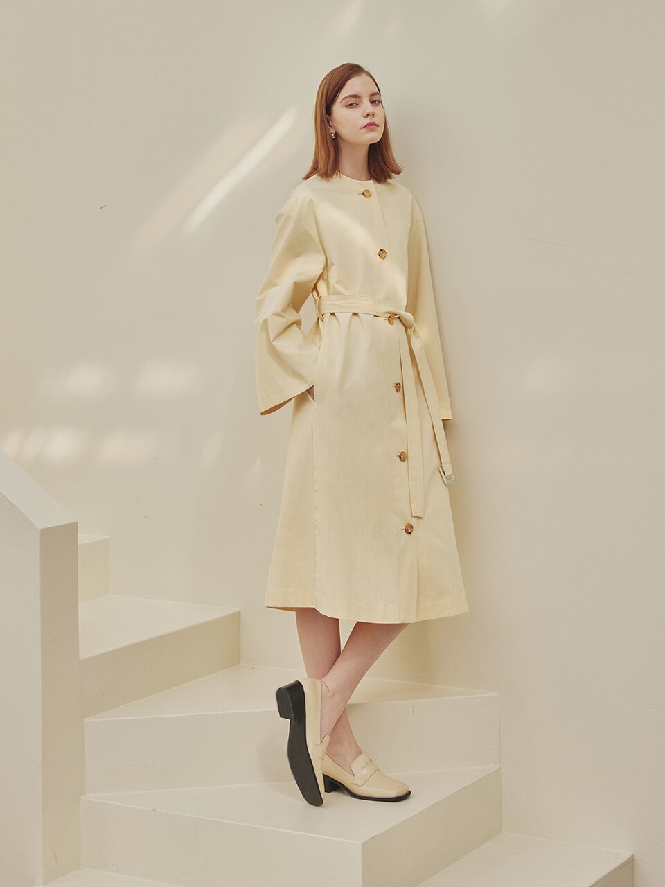 london 2 way non collar outer dress_CREAM