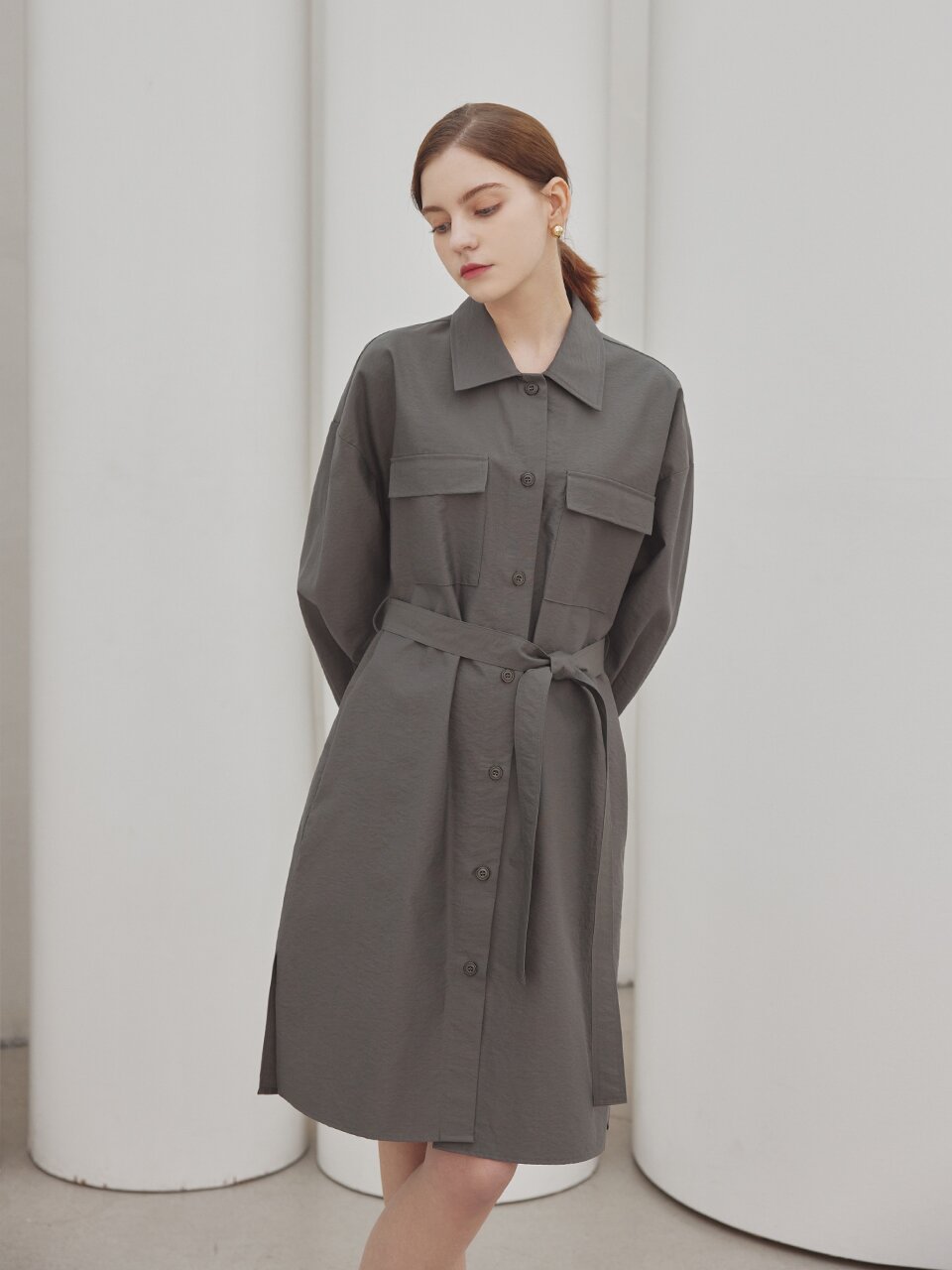 ray collar two pocket shirts dress_GRAY