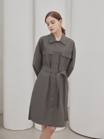 ray collar two pocket shirts dress_GRAY