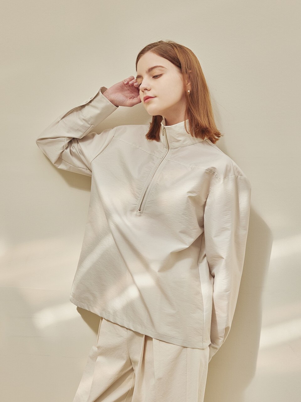 leblanc half zip-up shirts_IVORY