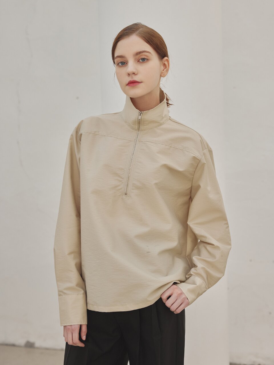 leblanc half zip-up shirts_BEIGE