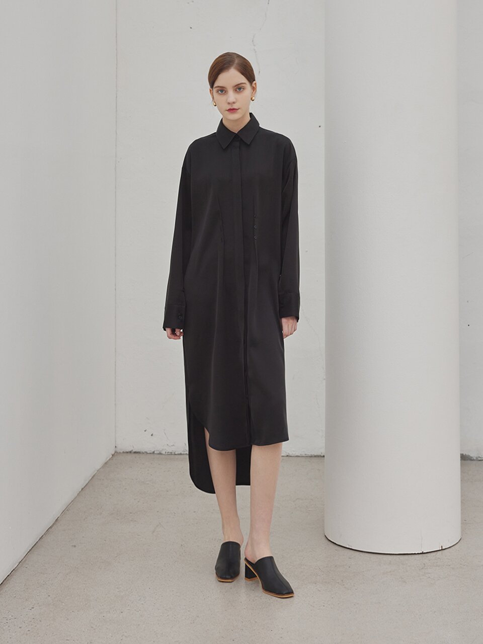 vanessa collar silky long dress_BLACK