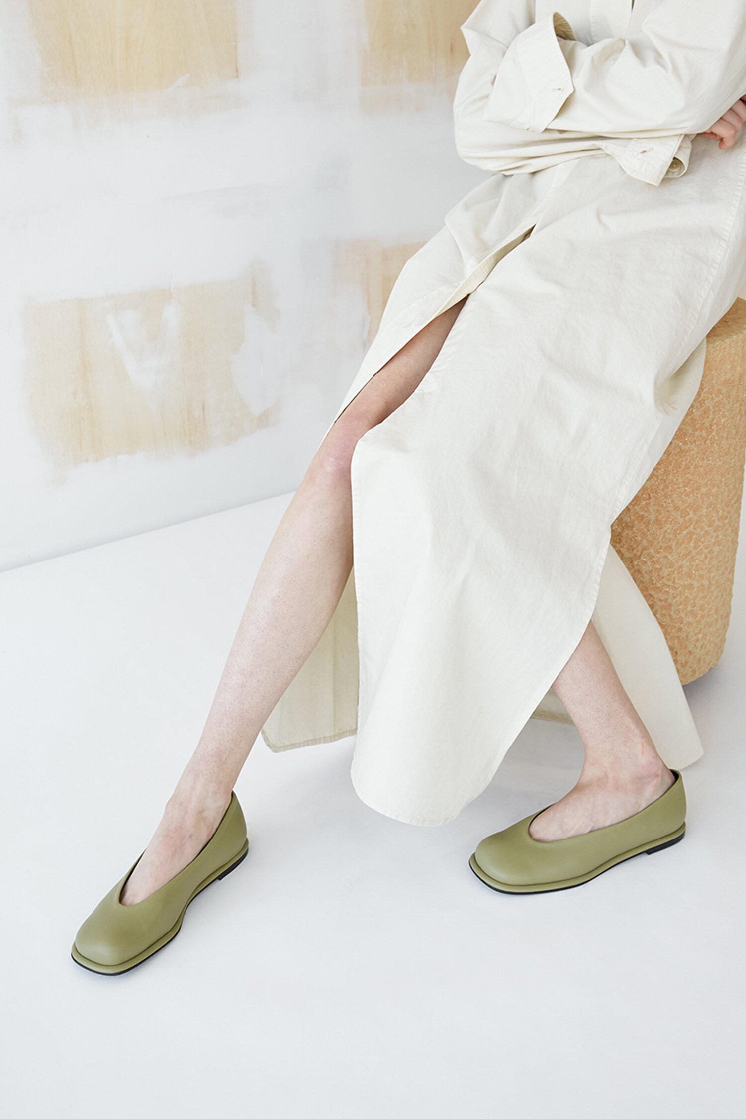 Lisa Flat Leather Sage Green