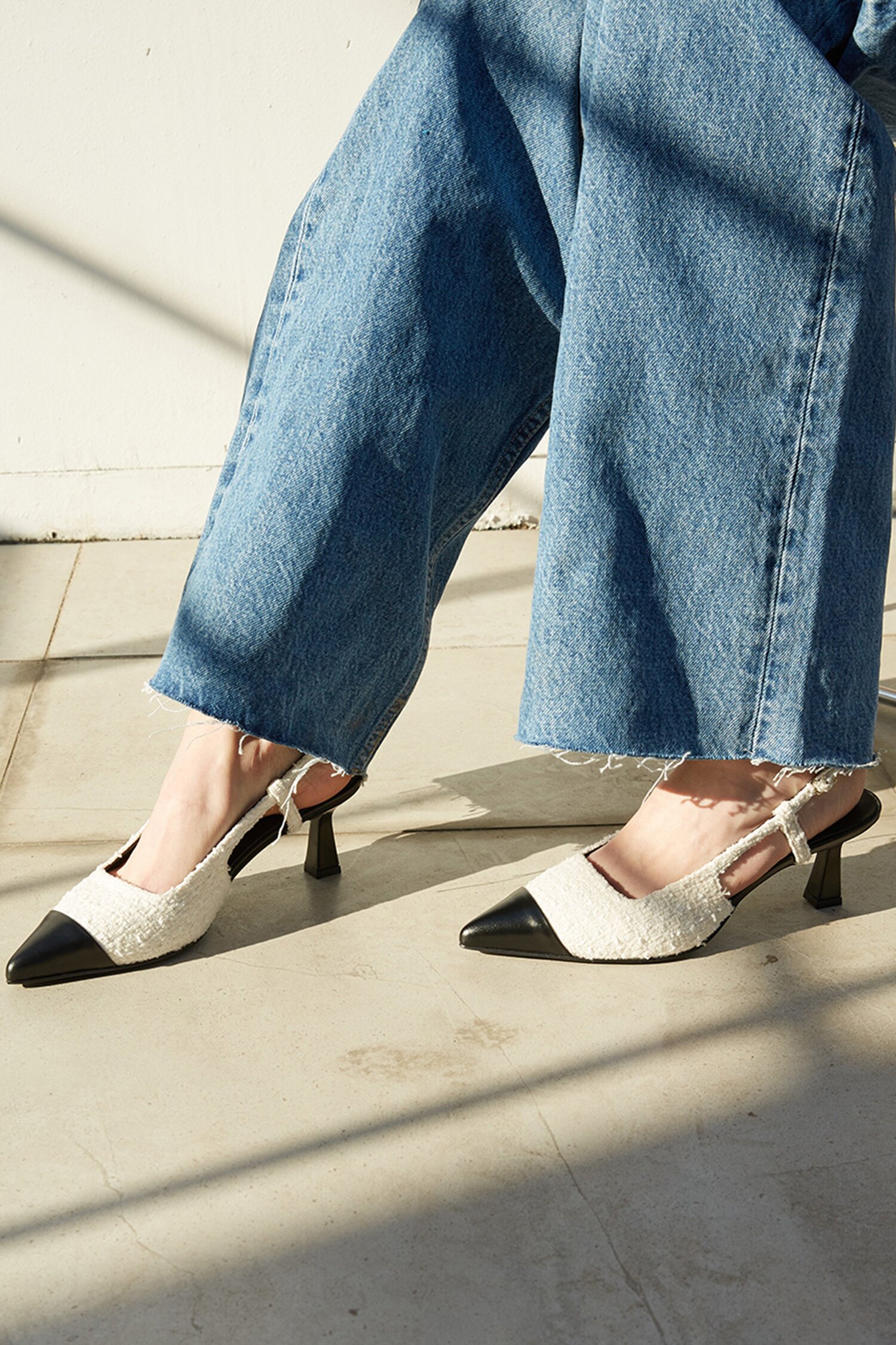 Celia Slingback Pumps Tweed White