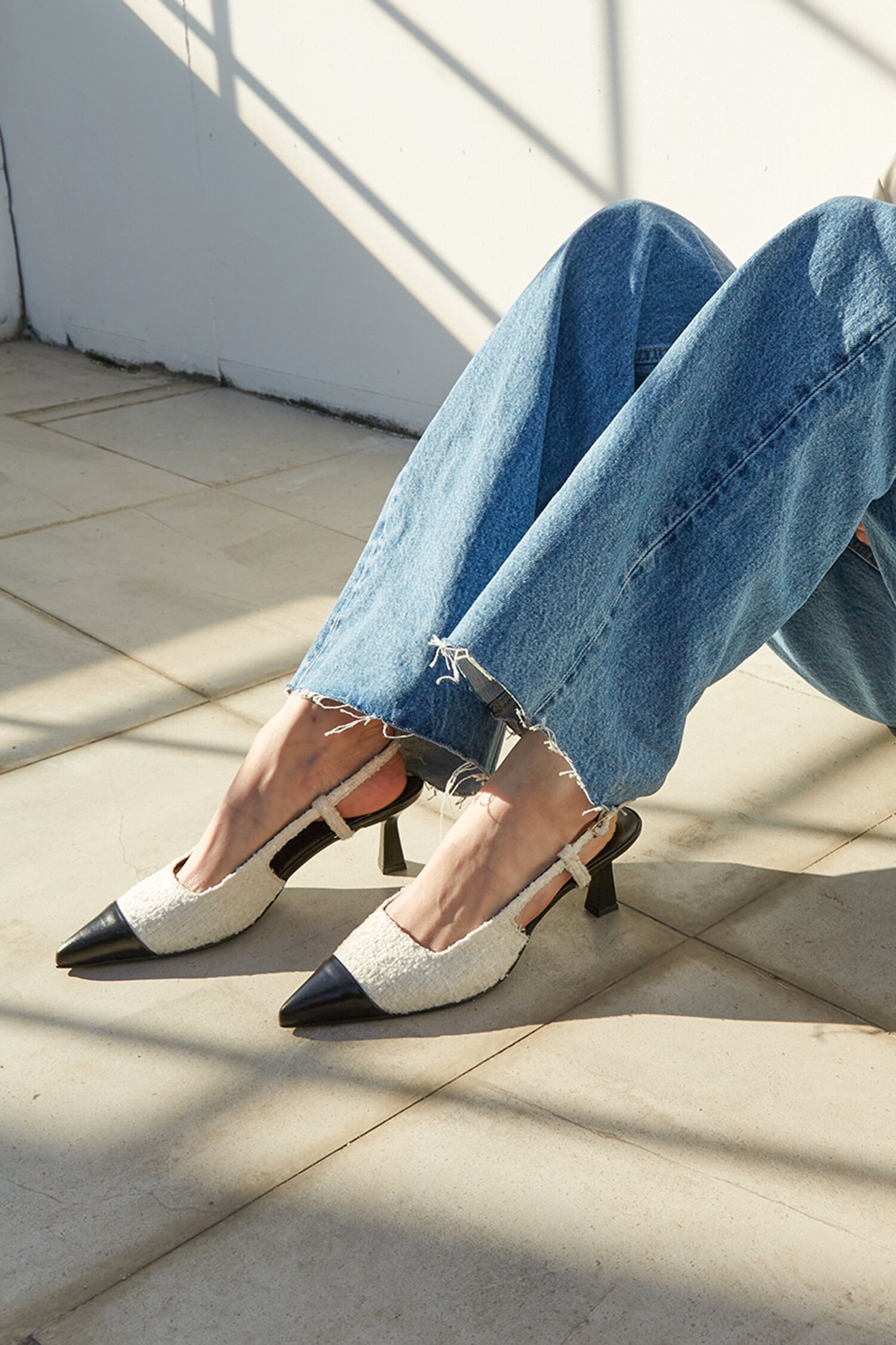 Celia Slingback Pumps Tweed White