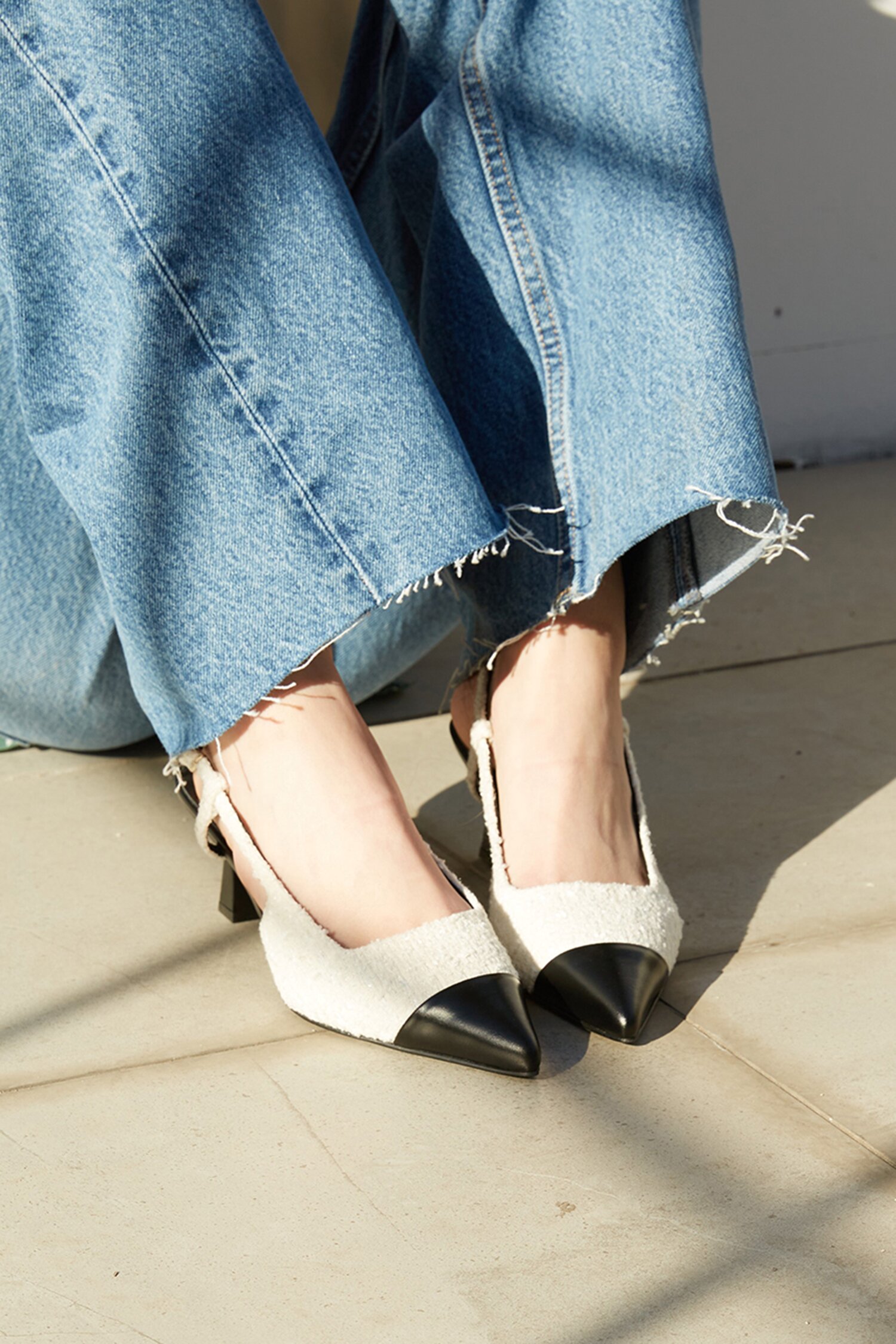 Celia Slingback Pumps Tweed White