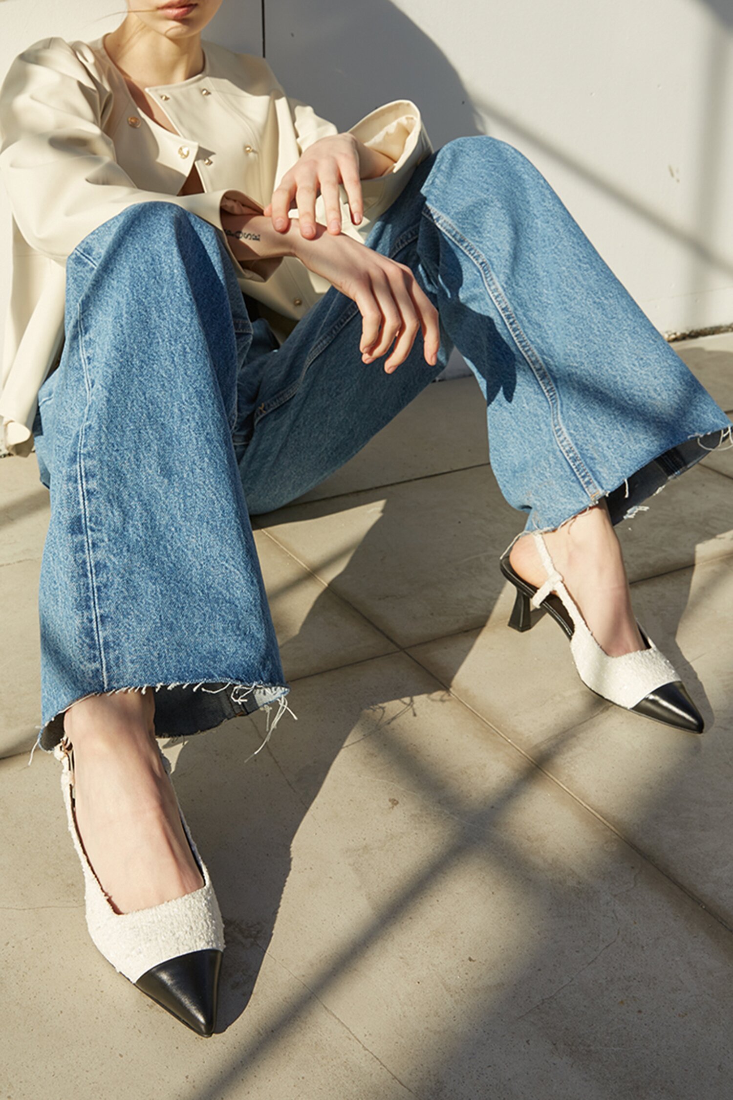 Celia Slingback Pumps Tweed White