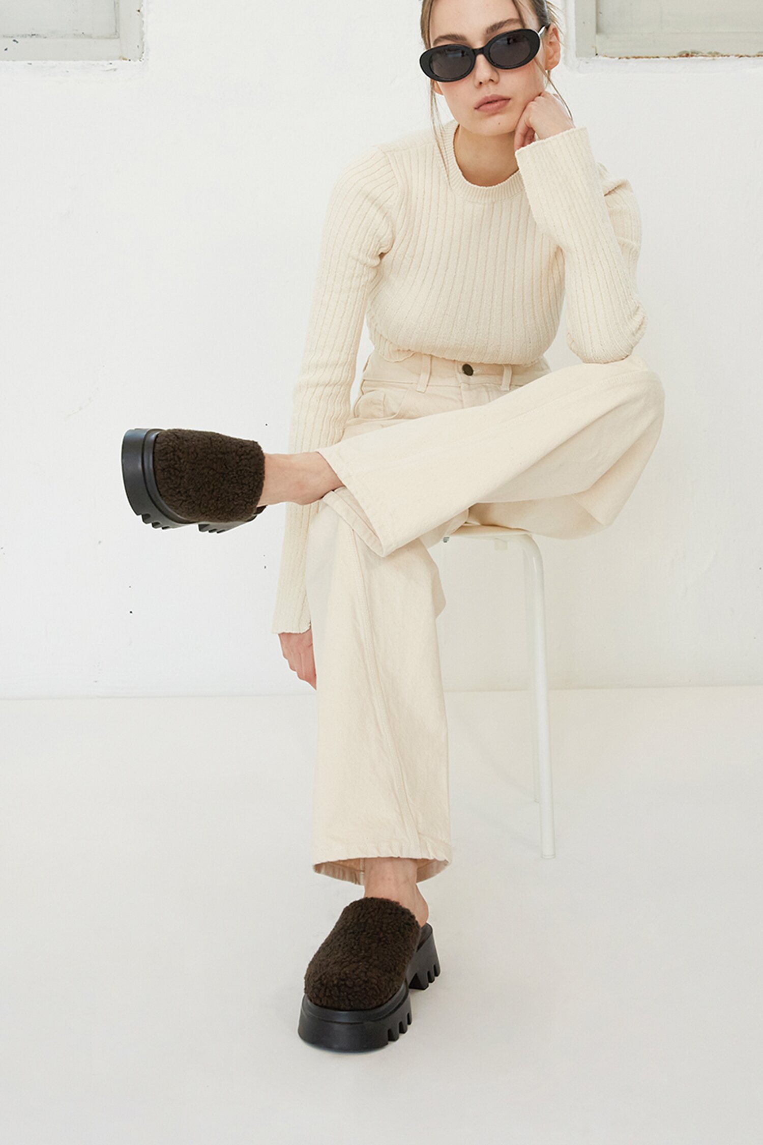 Lucas Shearling Mules Brown