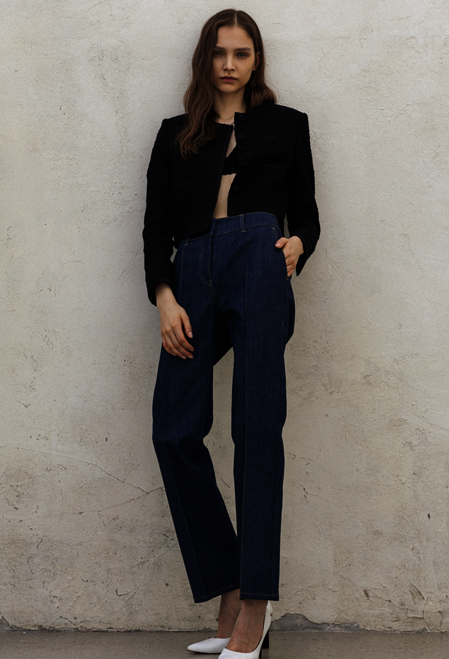 TWEED SILVER PEARL CROP JACKET _ BLACK