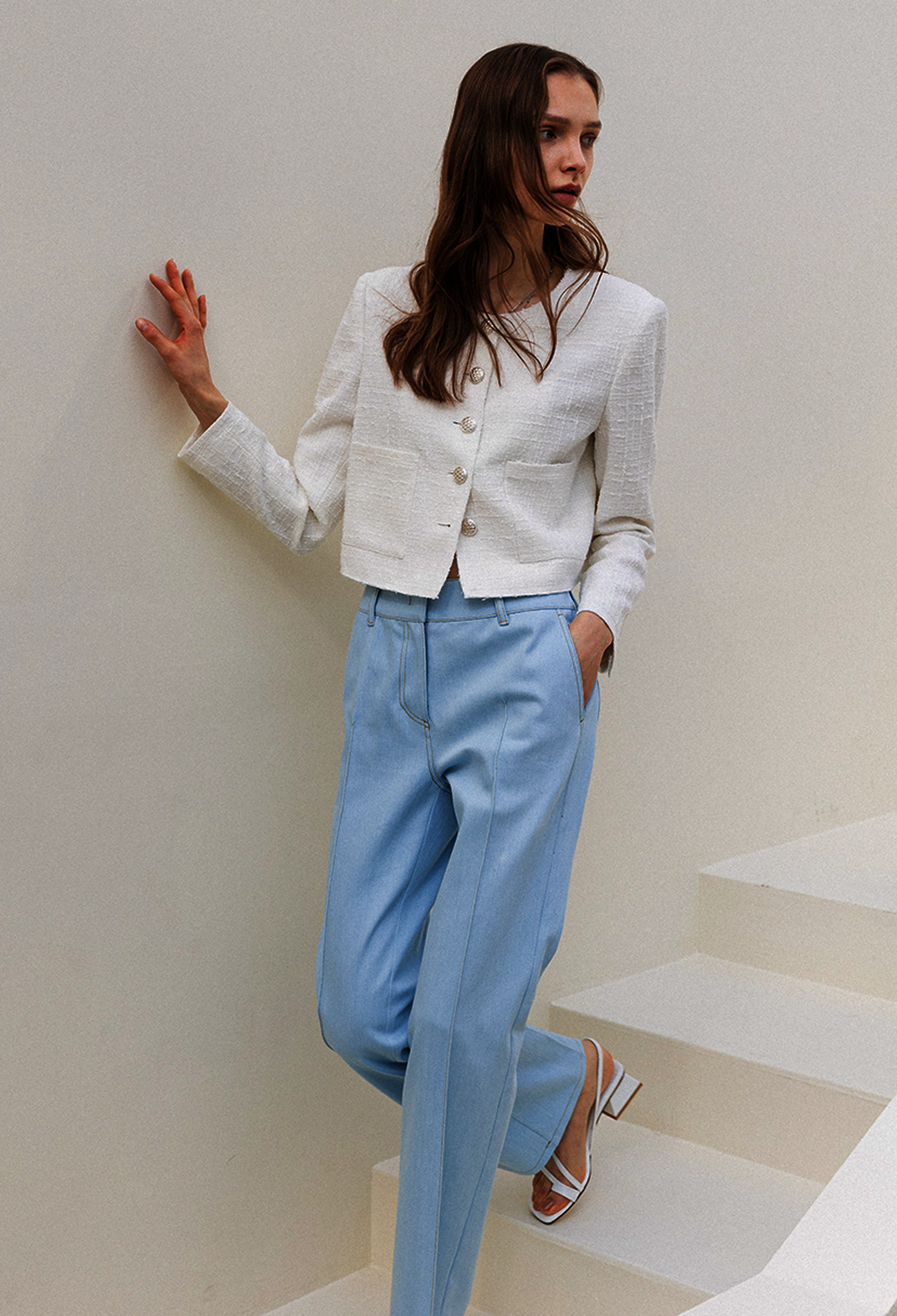 TWEED PEARL CROP JACKET_ WHITE