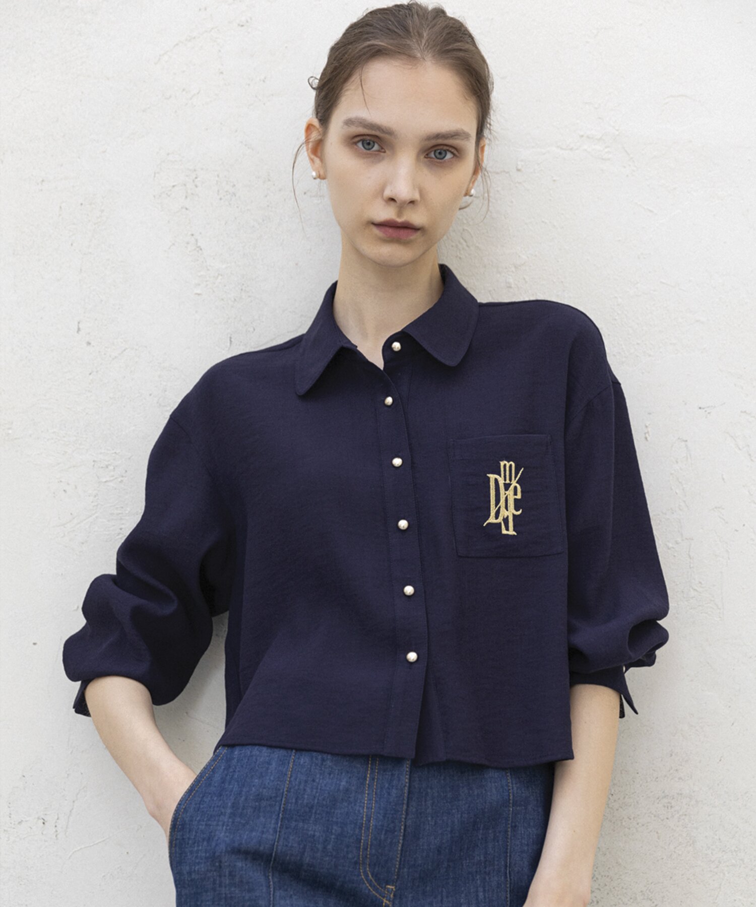 DRESSY CROP NAVY BLOUSE