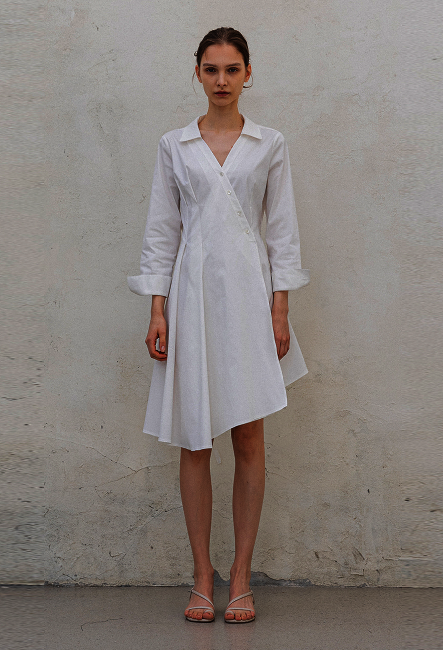 DRAPING SHIRT DRESS WHITE