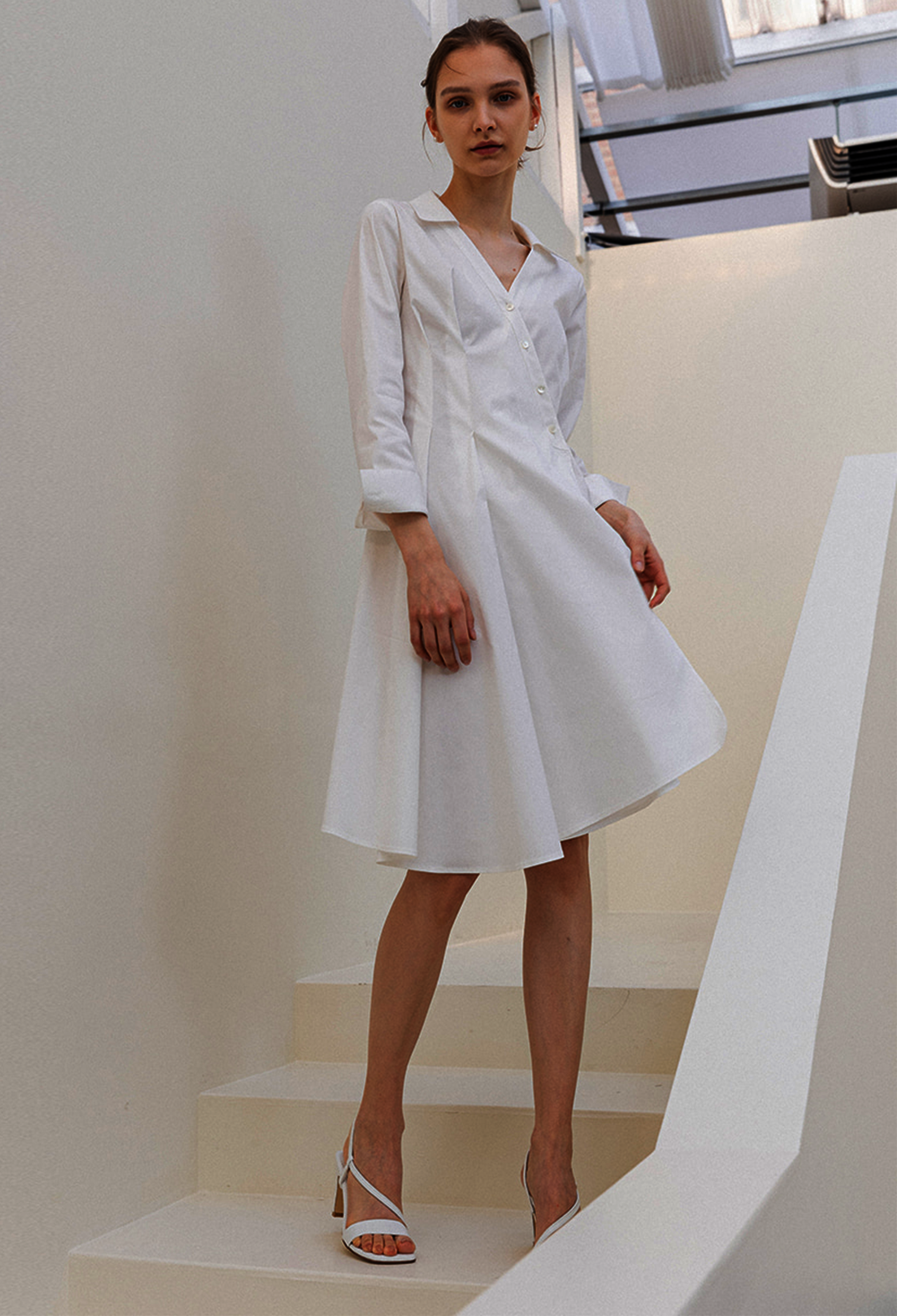 DRAPING SHIRT DRESS WHITE