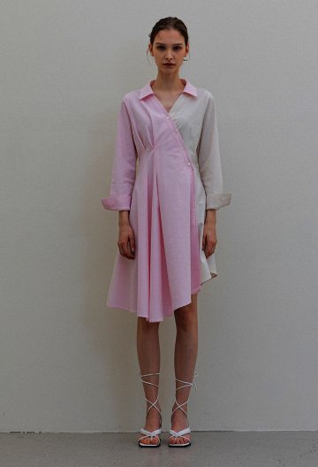 DRAPPING SHIRT DRESS PINK