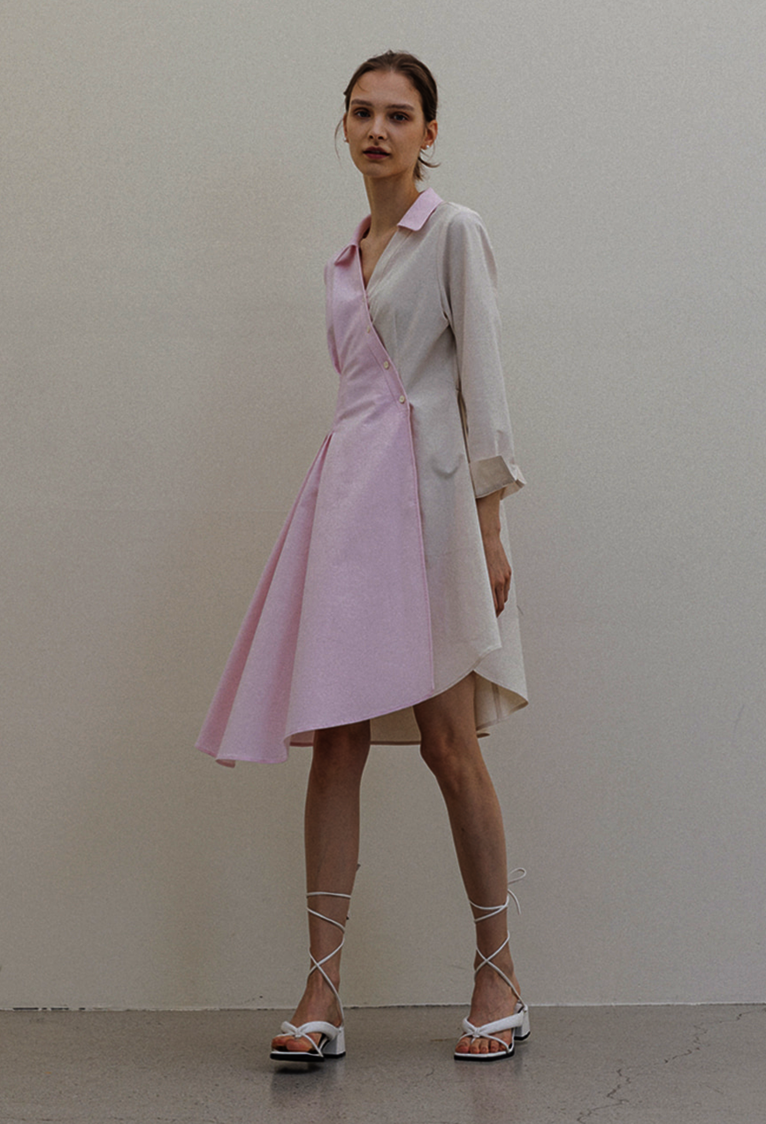 DRAPPING SHIRT DRESS PINK