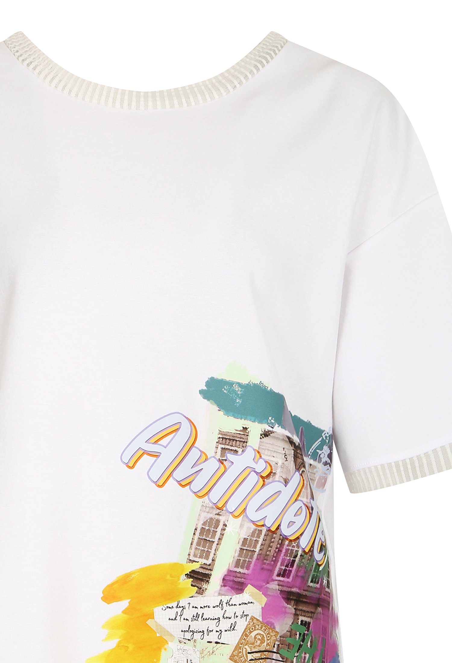 시스루 배색 프린트 티셔츠 (WHITE)