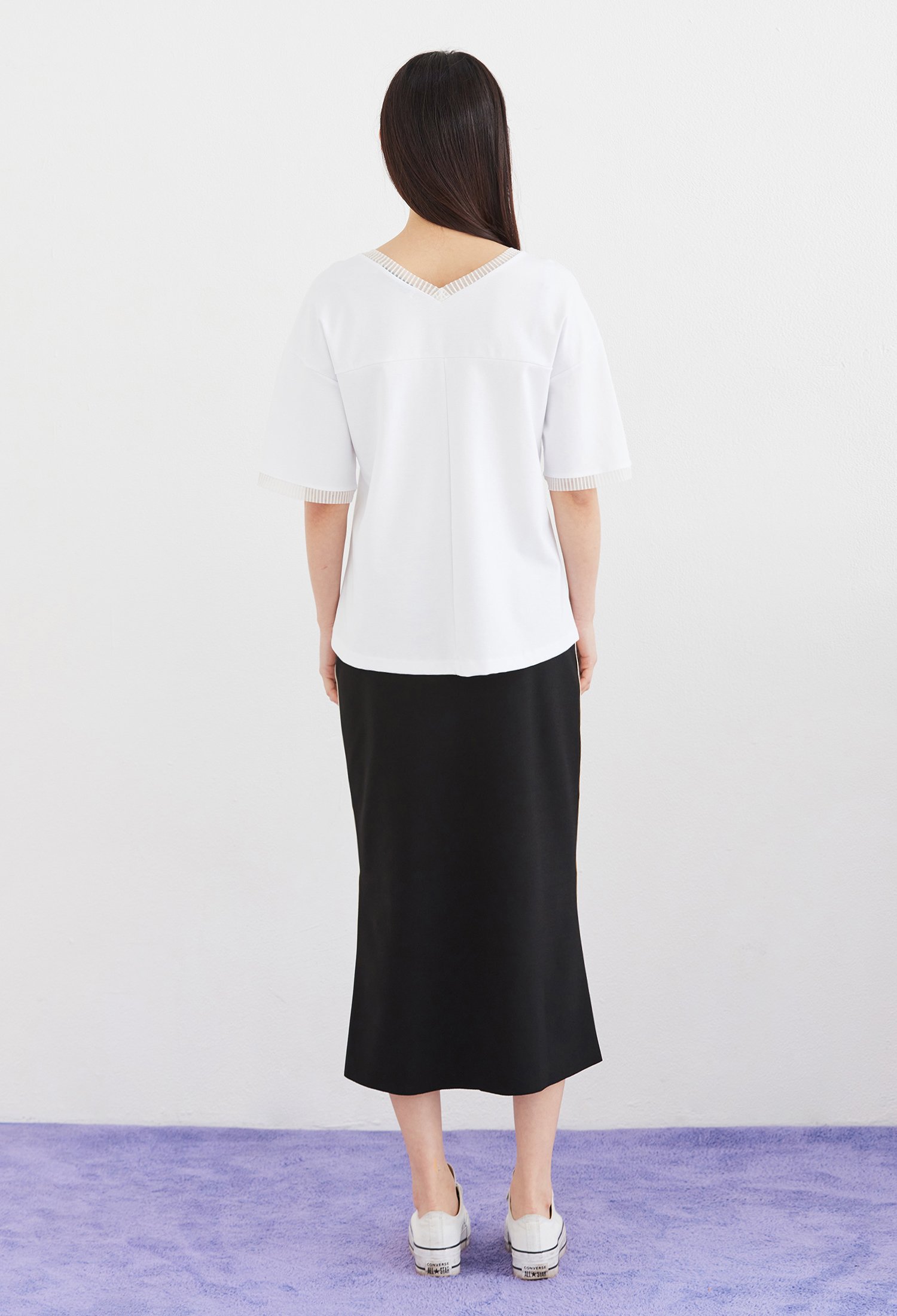 시스루 배색 프린트 티셔츠 (WHITE)
