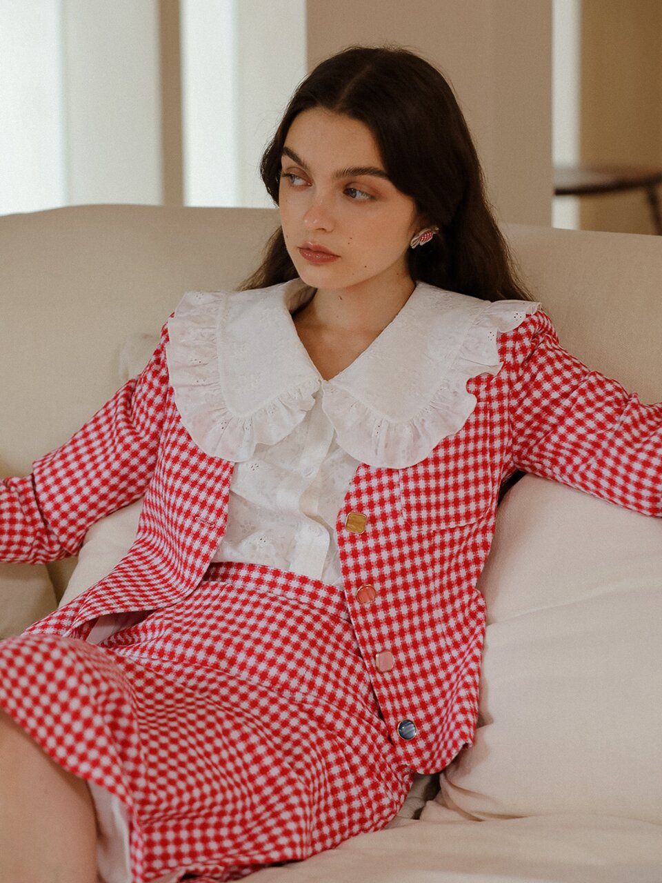 Retro plaid suit dress_two piece set