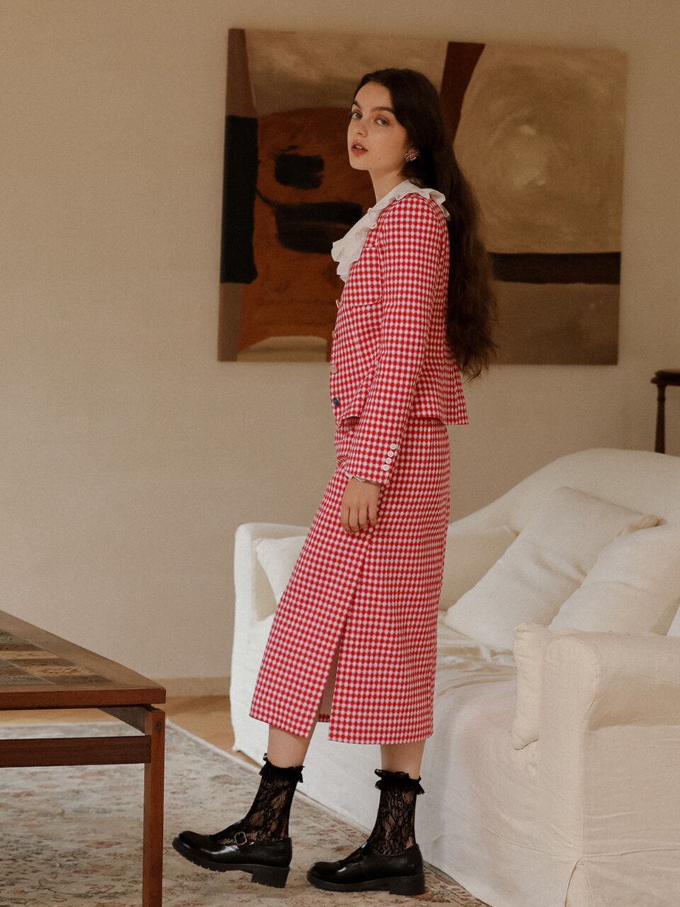 Retro plaid suit dress_two piece set