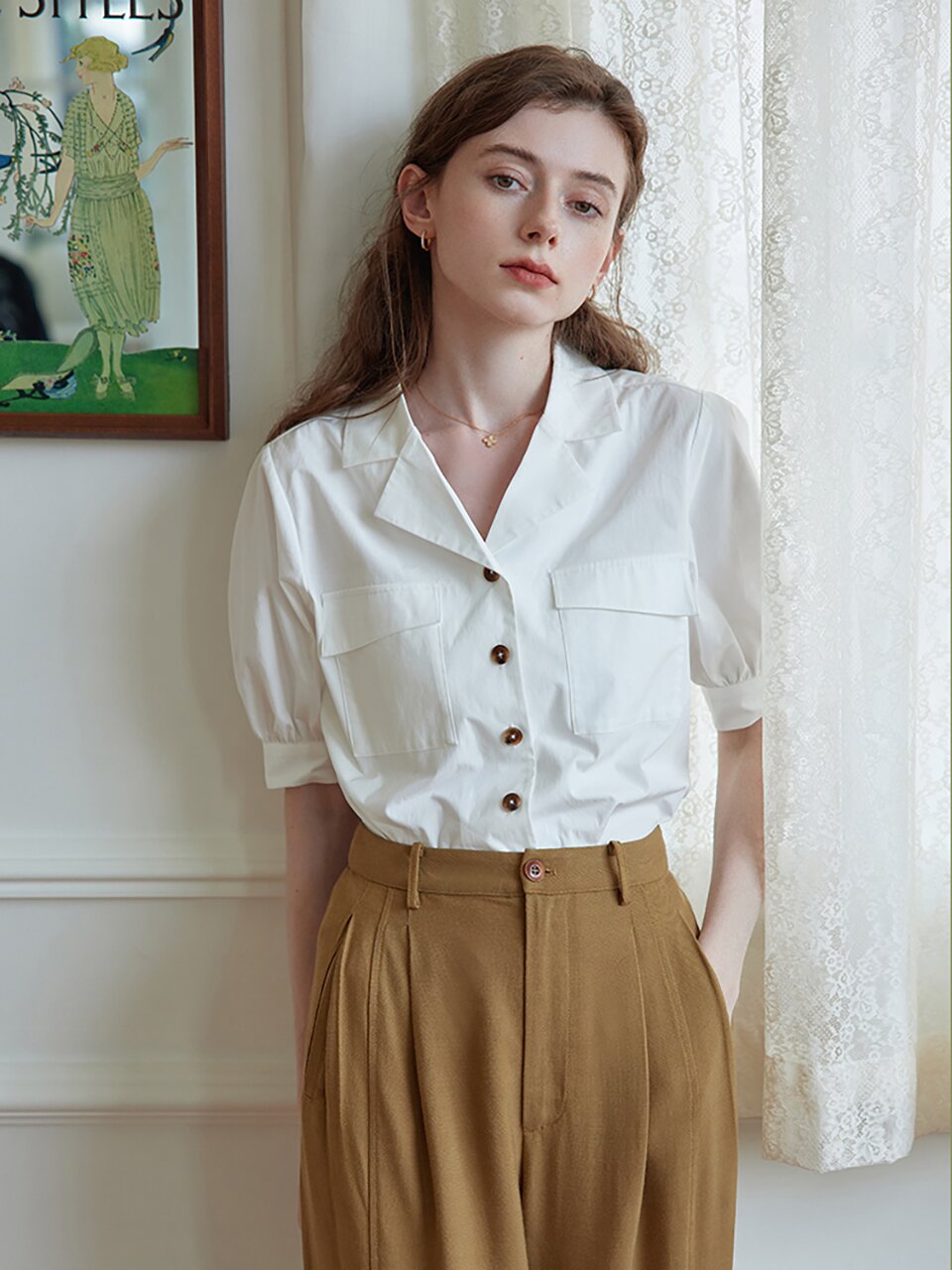 Mia white short cotton casual shirt
