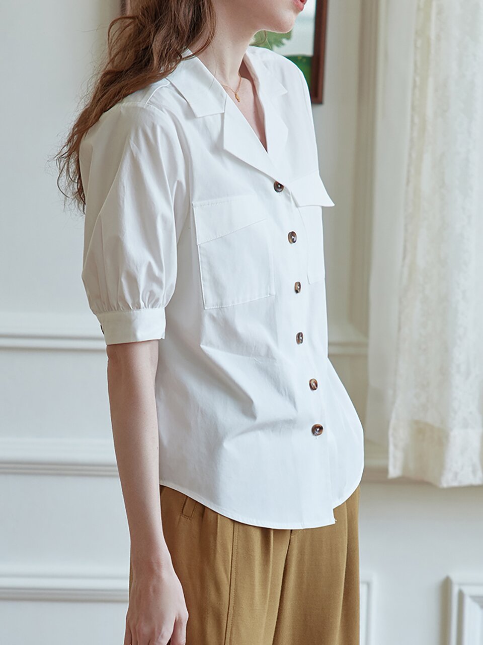 Mia white short cotton casual shirt
