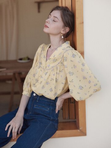Carolyn Half Sleeve Yellow Floral Blouse