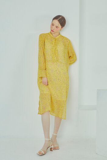 H라인 시스루 플라워 롱 원피스 (옐로우)