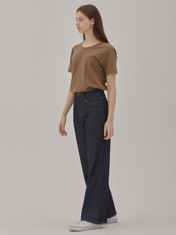 WIDE STRAIGHT HIGH WAIST DENIM PANTS DEEP INDIGO