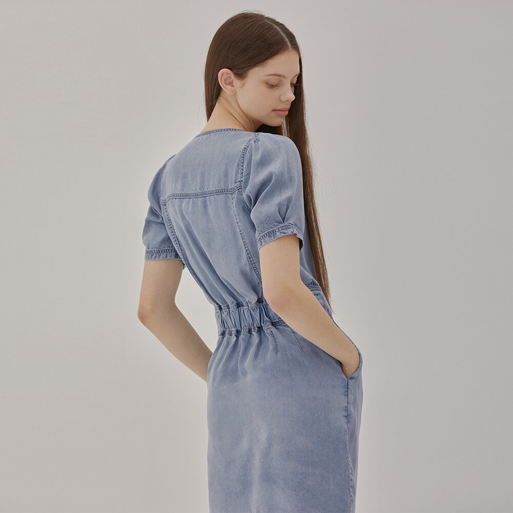 DENIM SQUARE NECK DRESS BLUE