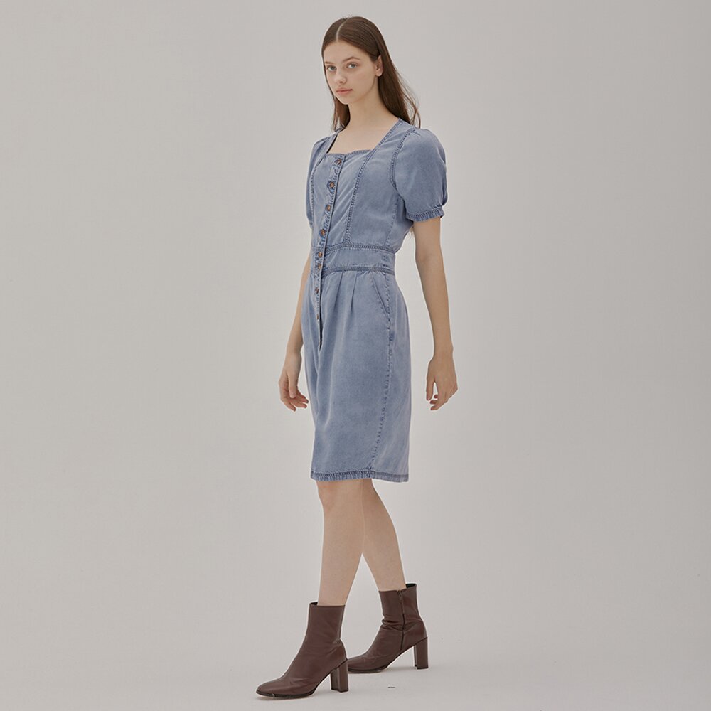 DENIM SQUARE NECK DRESS BLUE