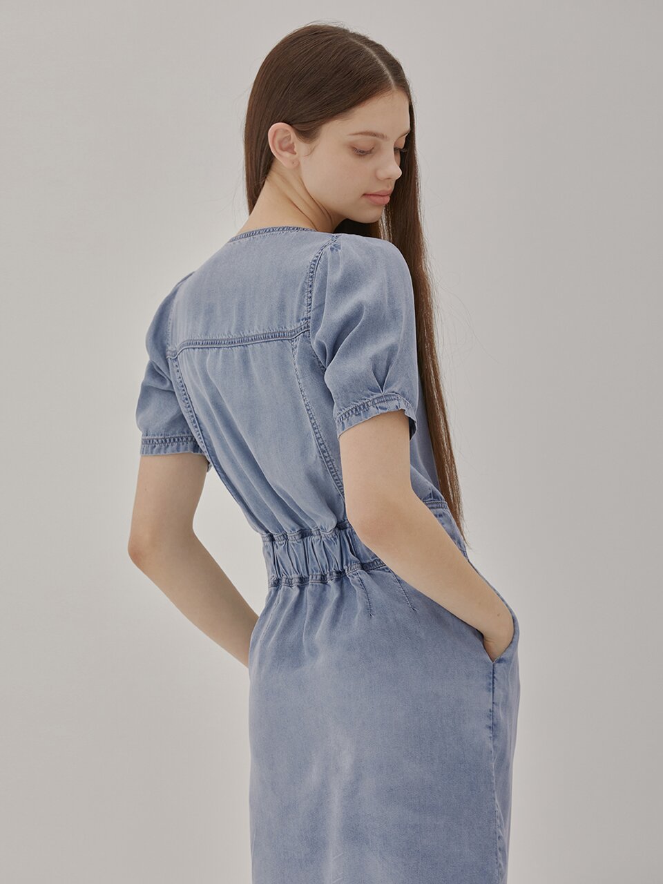 DENIM SQUARE NECK DRESS BLUE