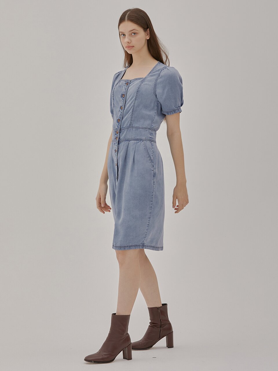 DENIM SQUARE NECK DRESS BLUE