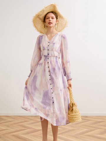 Ozie Purple tie-dye dress