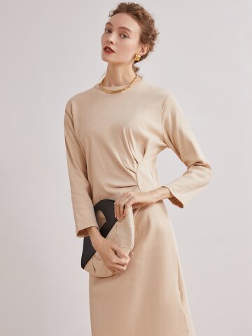 Ozie ellipse side gather dress_Beige