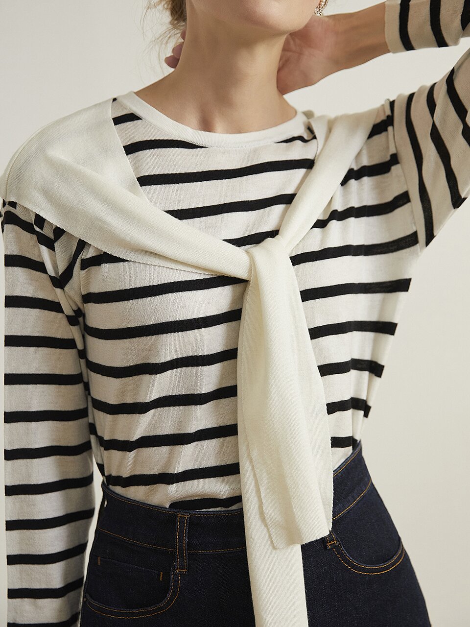 fake two-piece shawl striped T-shirt WH