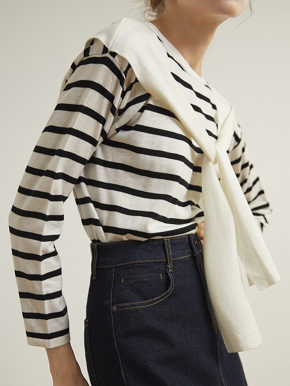 fake two-piece shawl striped T-shirt WH