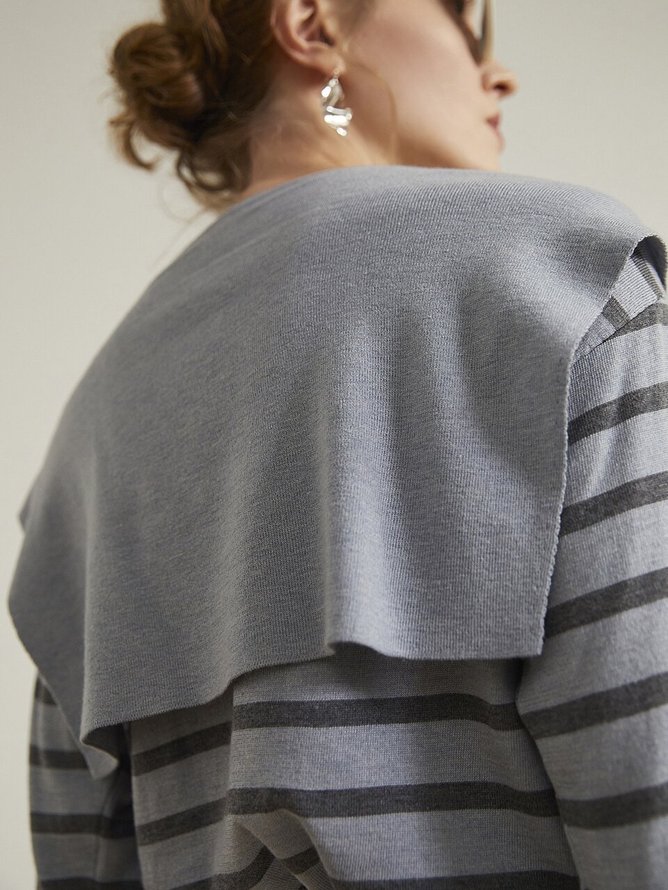 fake two-piece shawl striped T-shirt BLUE