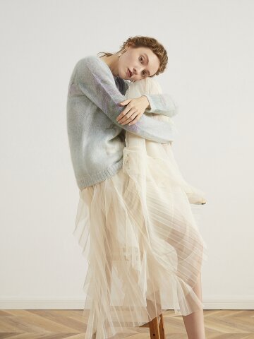 Fairy ruffled stitching double-layer mesh skirt WH