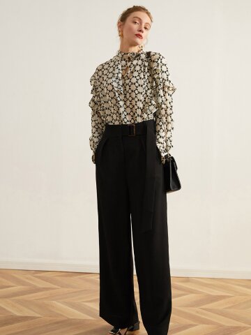 High waist belted pants BLACK
